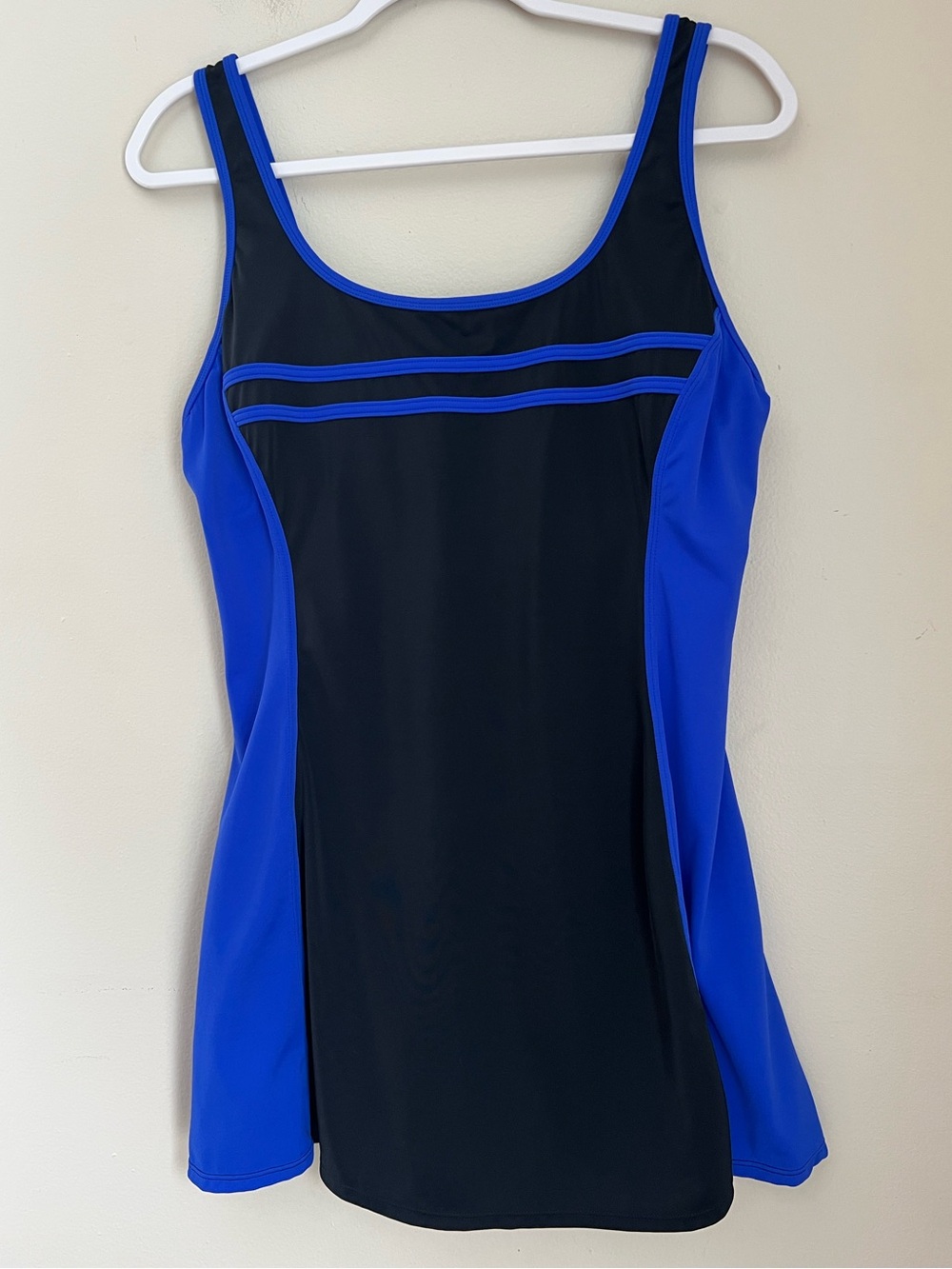 Jantzen Swimwear Dress Top Only Women’s Plus 18W Black Blue Shelf Bra 31” Long